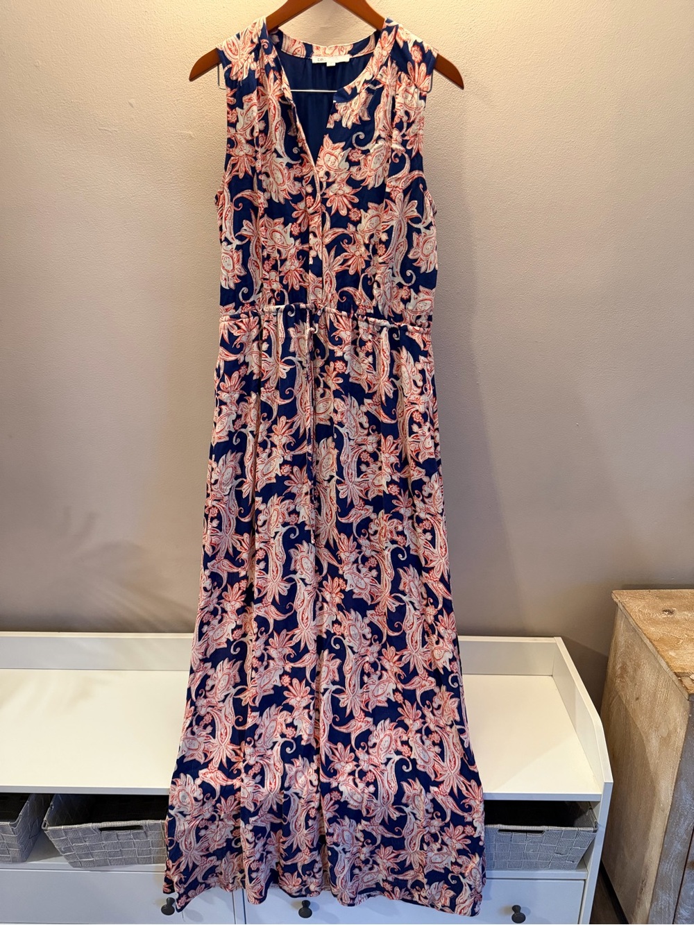 DR2 Navy Maxi Dress with Pink Paisley Floral Print
